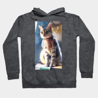 Fantasy cat princess on armor, AI art Hoodie